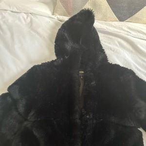 Maje faux fur coat with hood.